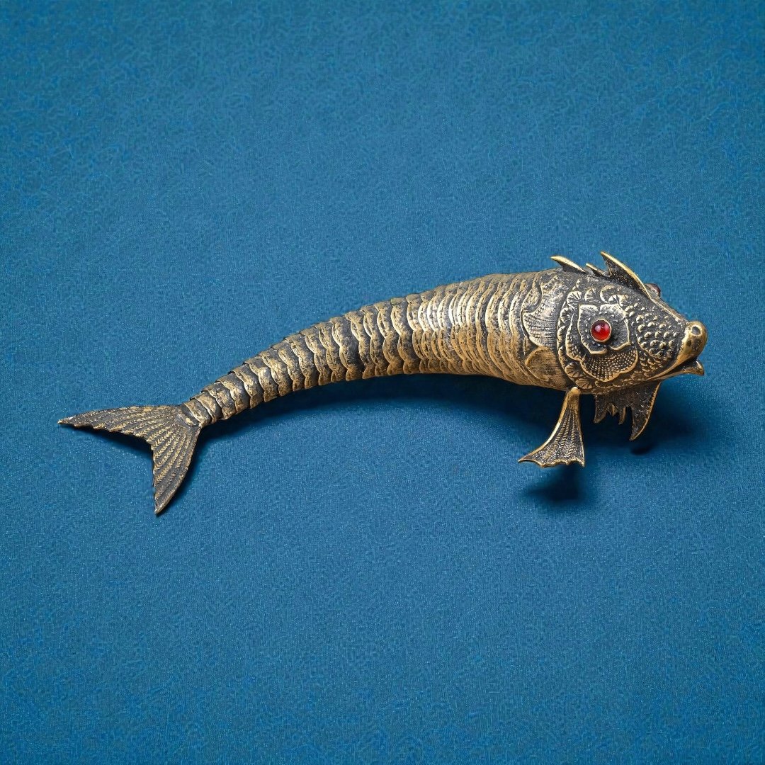 Pesce in Argento Cesellato con Corpo Articolato e Snodabile - Spagna XX Secolo-photo-2